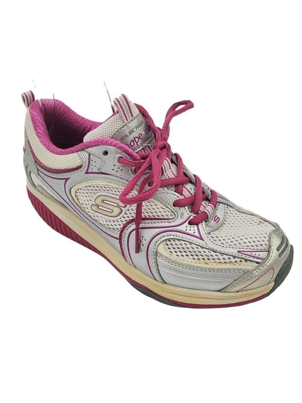SKECHERS Shape Ups White Leather Platform Toning Sneakers Tennis Shoes Size 7